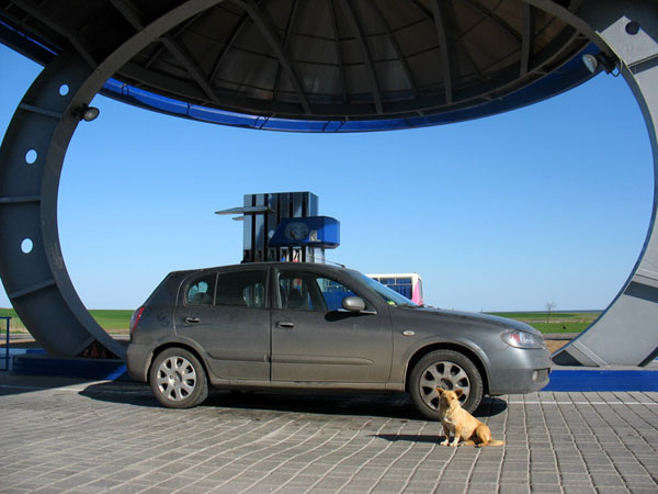 Машина и собака. Справа у горизонта полоска моря. Скоро Крым!...посмотреть следующее фото...